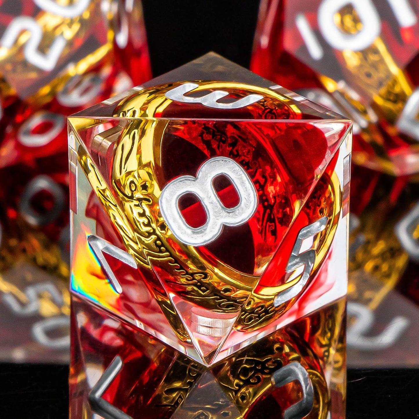 OUKELANWO Magic Lord Rings DND Dice Set with Box, 7Pcs Resin LOTR D&D Dice Set for Role Playing Game, Red Dungeons Dragons D and D Sharp Edge Dice D20 D12 D10 D8 D6 D4