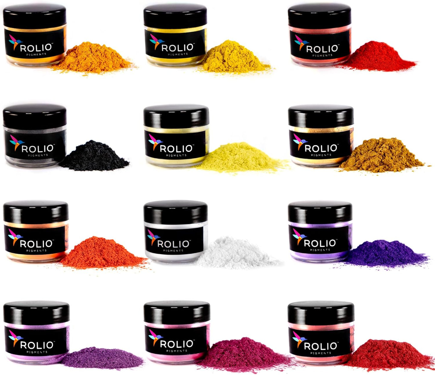 Rolio Mica Powder Pearlescent Color Pigment - 12 Jars for Resin Epoxy, Soap Making, Nail Polish, Lip Gloss, Eye Shadow, Bath Bomb, Slime & Candle - 10g Each (Tropical Sunset)