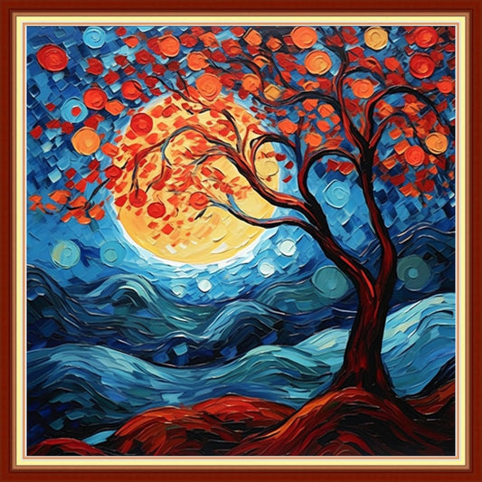 DMCVIVR Stamped Cross Stitch Kits for Adults Beginners Embroidery Kits 11CT Needlepoint Kits Cross Stitch Patterns Embroidery Patterns&Moon Tree 18x18 inch