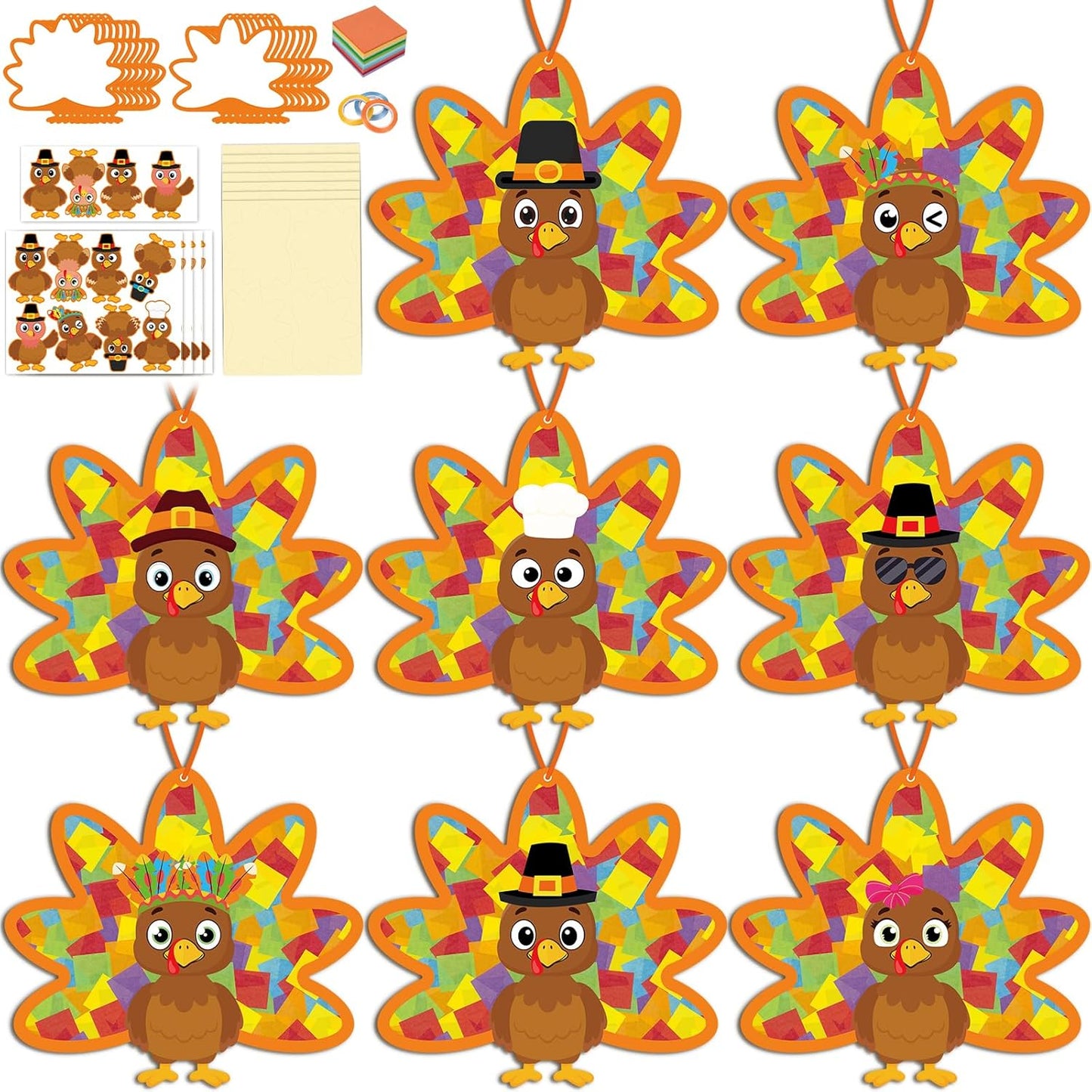 Renbuzhu 36PCS Thanksgiving Crafts Bulk: Turkey Paper Suncatchers DIY Kit for Fall Activities Decorations, Window Stained Glass Effect Art Supplies