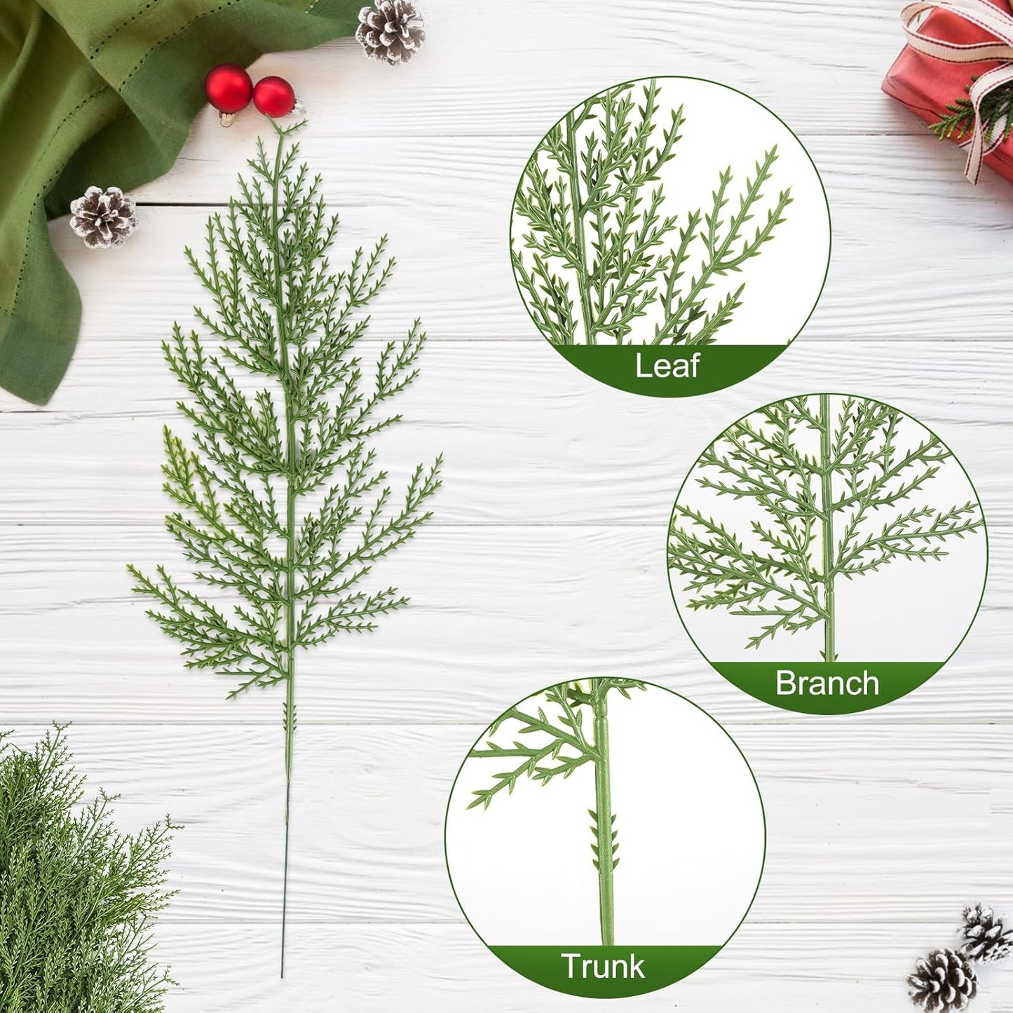 Hananona 40 Pcs Artificial Cedar Picks Faux Cedar Branches Fake Cypress Stems Plastic Pine Greenery Christmas Picks and Sprays DIY Accessories for Crafts Wreath Holiday Home Decor (40, Green)
