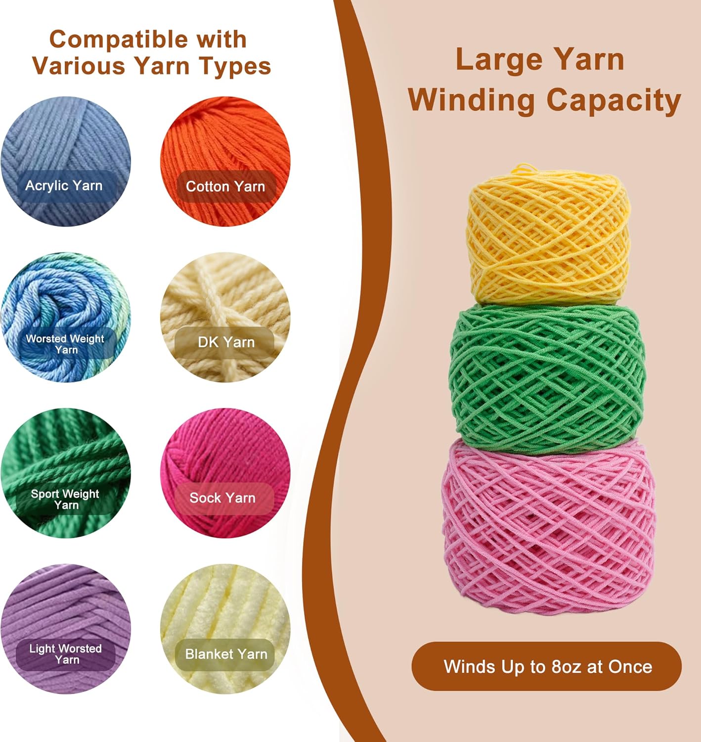 Yocrefun Electric Yarn Winder, Automatic Yarn Ball Winder for Crocheting & Knitting, Stepless Speed, Easy to Use, Efficient Large Capacity Yarn Cake Maker, Ideal Gift for Yarn Lovers (Pink)