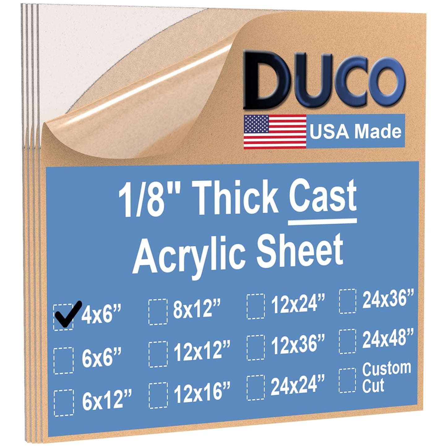 Duco USA-Made Clear Cast Acrylic Sheet 1/8 Inch Thick 4" x 6" - 4 Pack of Transparent Plexiglass Sheet - Lightweight Acrylic Board for Window Replacements, Displays, Signs, and More