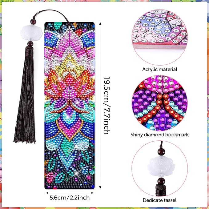 8 PiecesMandala Diamond Art Bookmarks 5d Mandala Beaded Bookmark Acrylic Tassel Bookmark for DIY Making Beginners Kids Adults Arts Craft Supplies (Mandala)