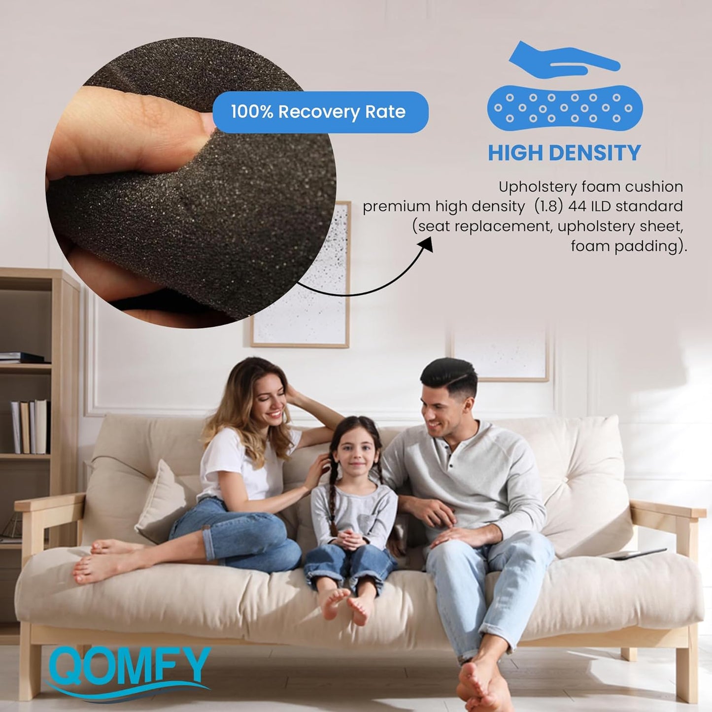 QOMFY 1" Height x 18" Width x 42" Length Charcoal Upholstery Foam Sheet | Made in USA | Multi-Purpose Foam for Upholstery, DIY, Packaging & Acoustic Projects