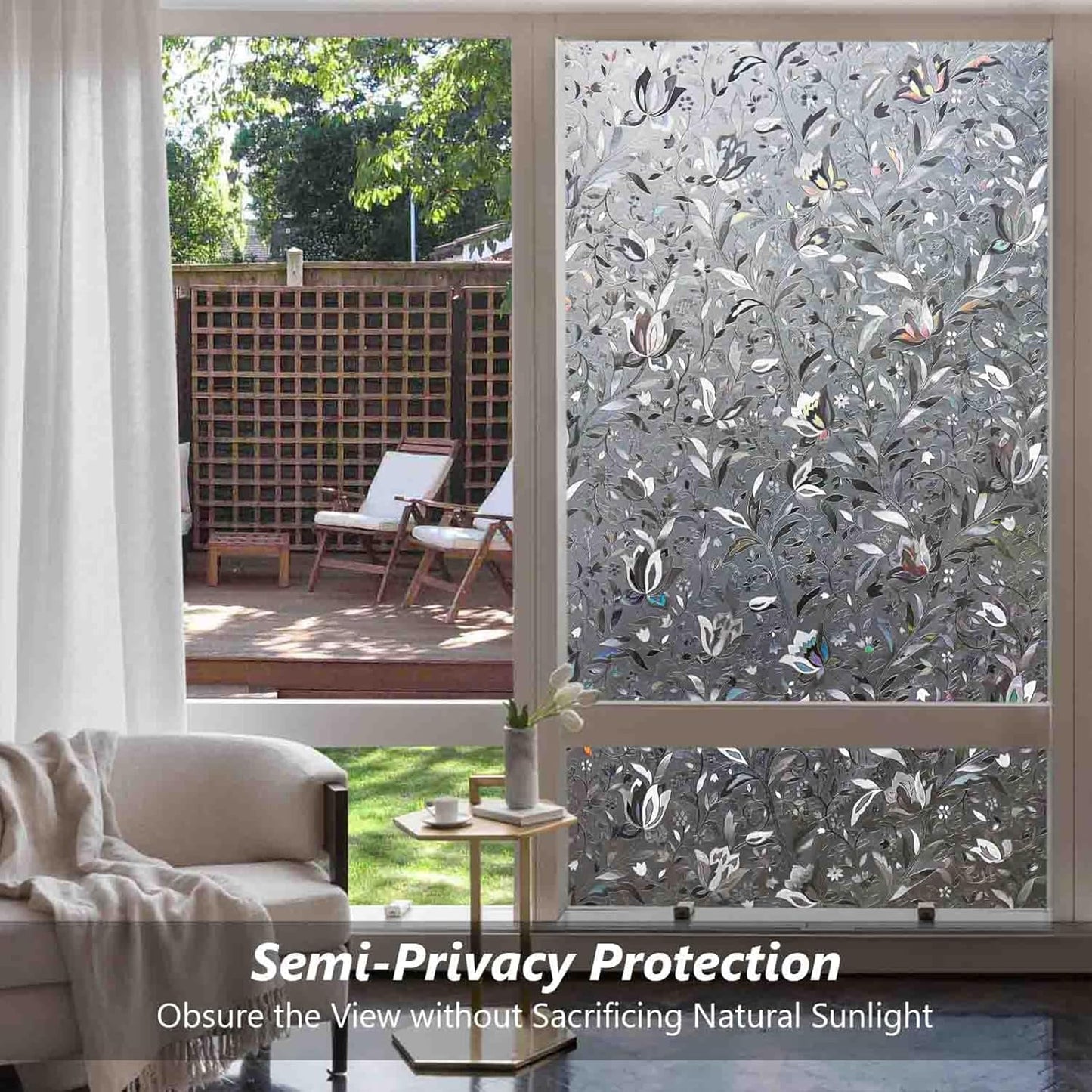 Kromapolis Window Film, Window Privacy Film Frosted, Vinyl Glass Covering, Stained Glass Decorative Film, Static Window Clings, Non-Adhesive (Grayish Black, 23.6 x 157.4 inch)