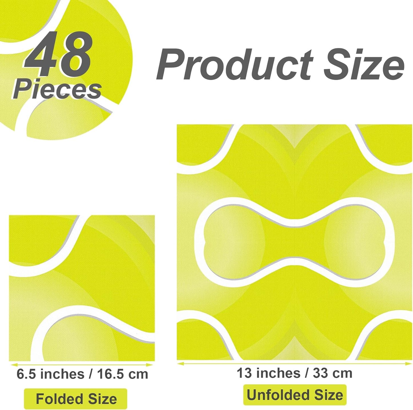 Aodaer 48 Pieces Tennis Paper Napkins Disposable Tennis Party Napkins Tennis Ball Sports Napkins Tennis Cocktail Dinner Napkin Set 13" x 13" Unfolded Tennis Tableware Napkins for Sports Party Supplies