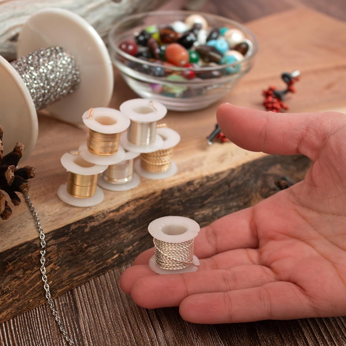 The Beadsmith Craft Wire Assortment - Tarnish-Resistant Copper Wire for Jewelry Making, 21 Gauge, 6-Pack, 0.75-Inch Mini Spools, 2 Yd Each, Assorted Colors & Shapes, Medium Temper