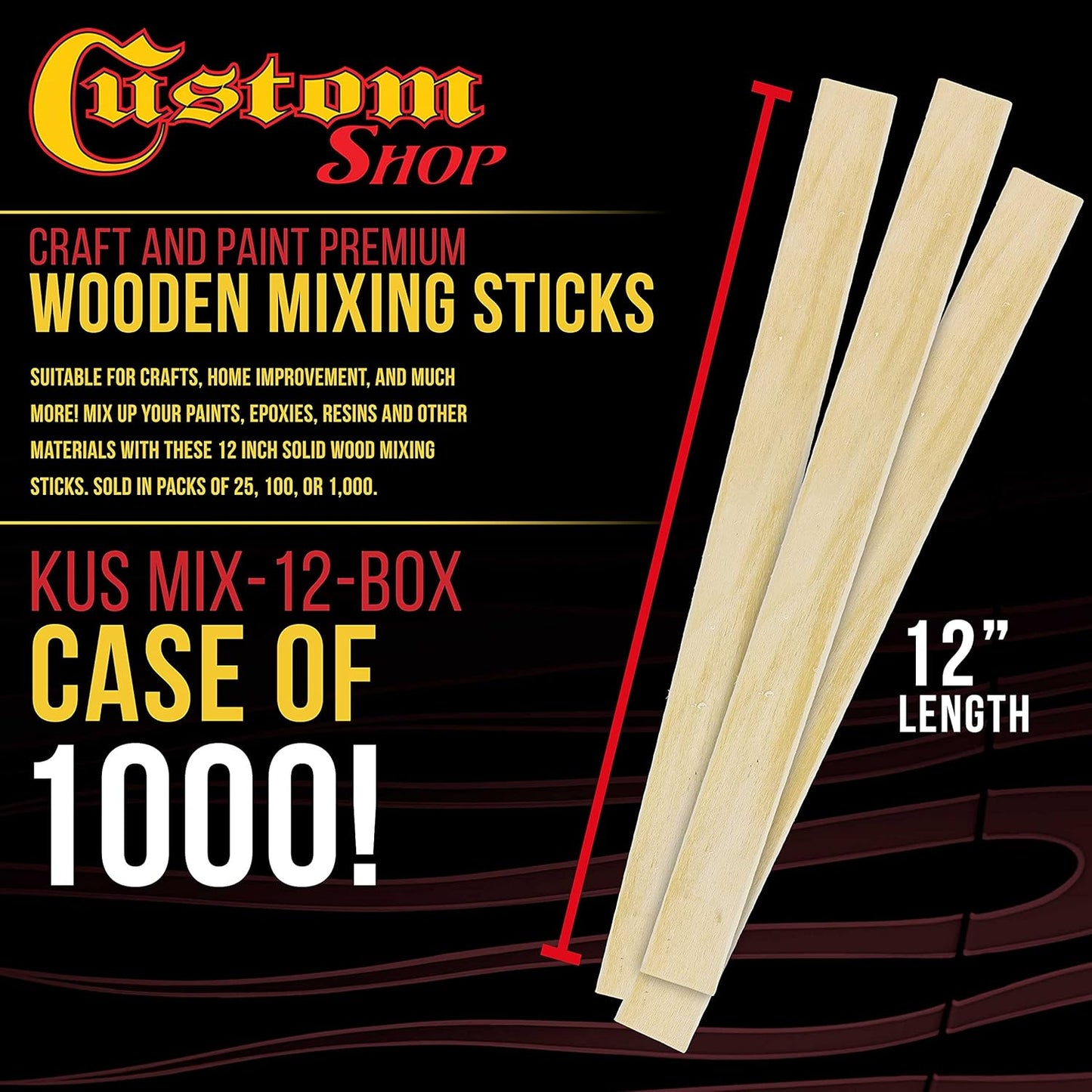 Custom Shop Craft and Paint Stirrers - 12" Premium Grade Wood - Full Case of 1000