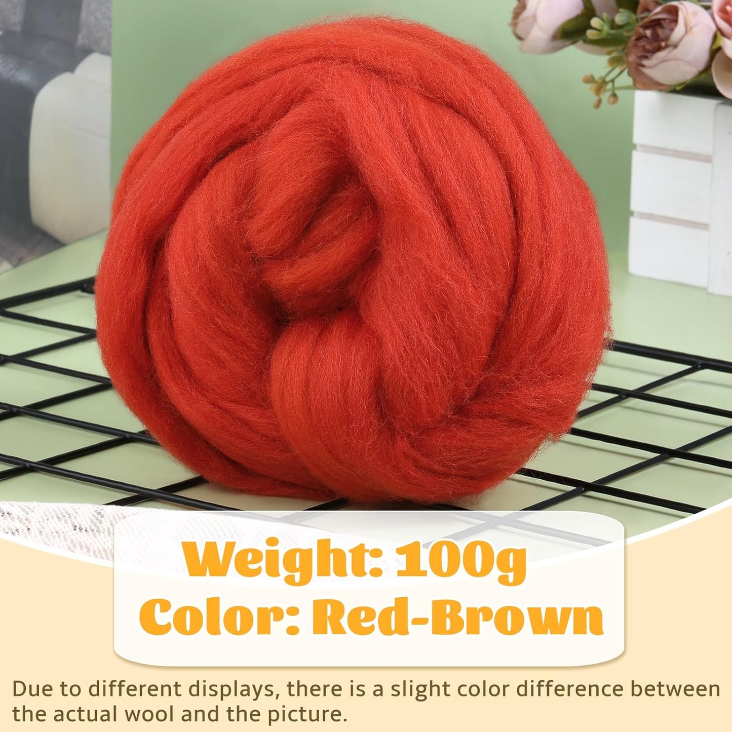 3.53oz Wool Roving Yarn, Fiber Roving Wool Top, Needle Felting Supplies, Pure Wools, Chunky Yarn, Spinning Wools for Needle Felting Wet DIY Hand Spinning (Dark red)