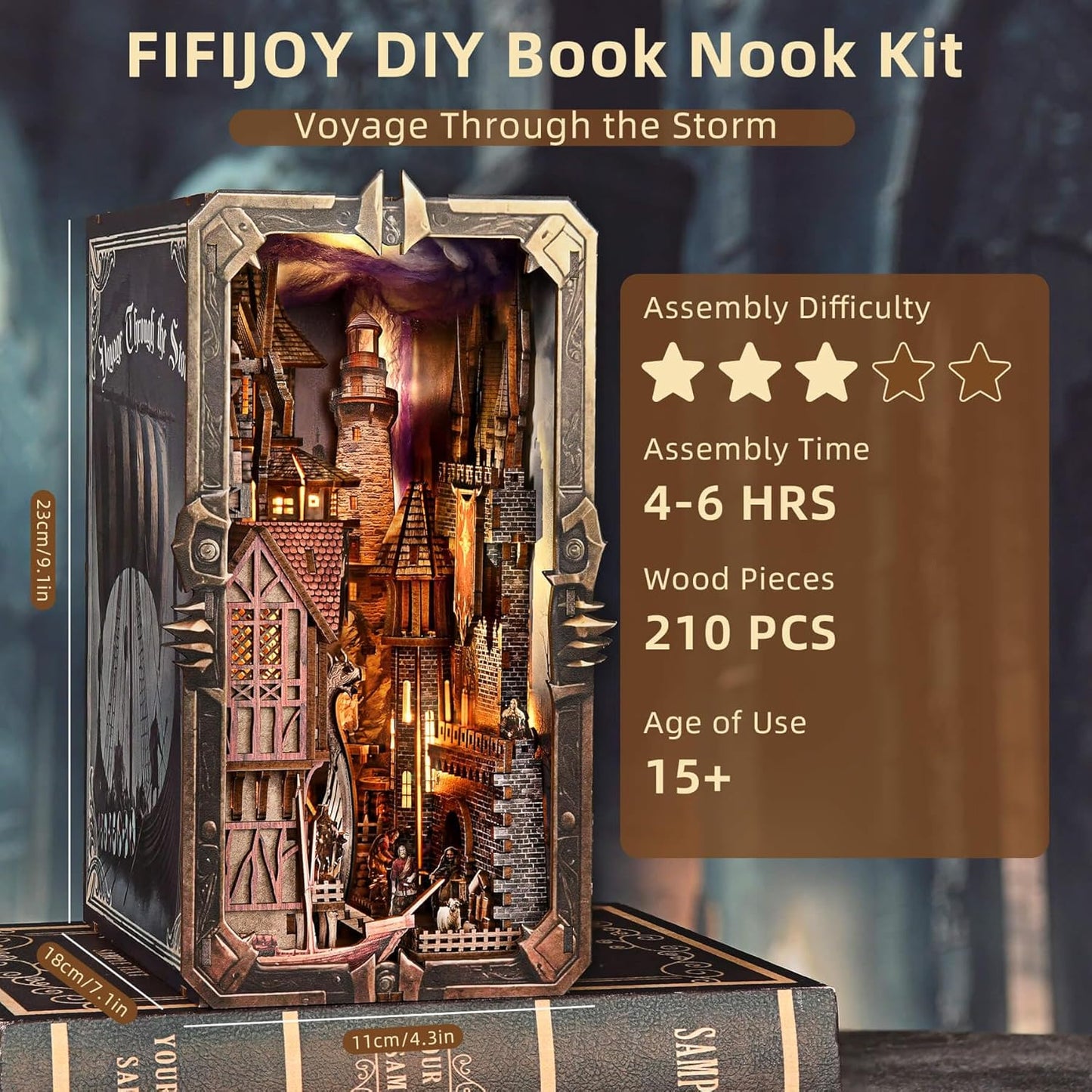 DIY Viking Book Nook Kit, Miniature House Dollhouse Kit for Adult and Teens, Booknook Bookend Tiny House Model Build Bookshelf Insert Decor 3D Wooden Puzzle, Gifts for Family, Friends