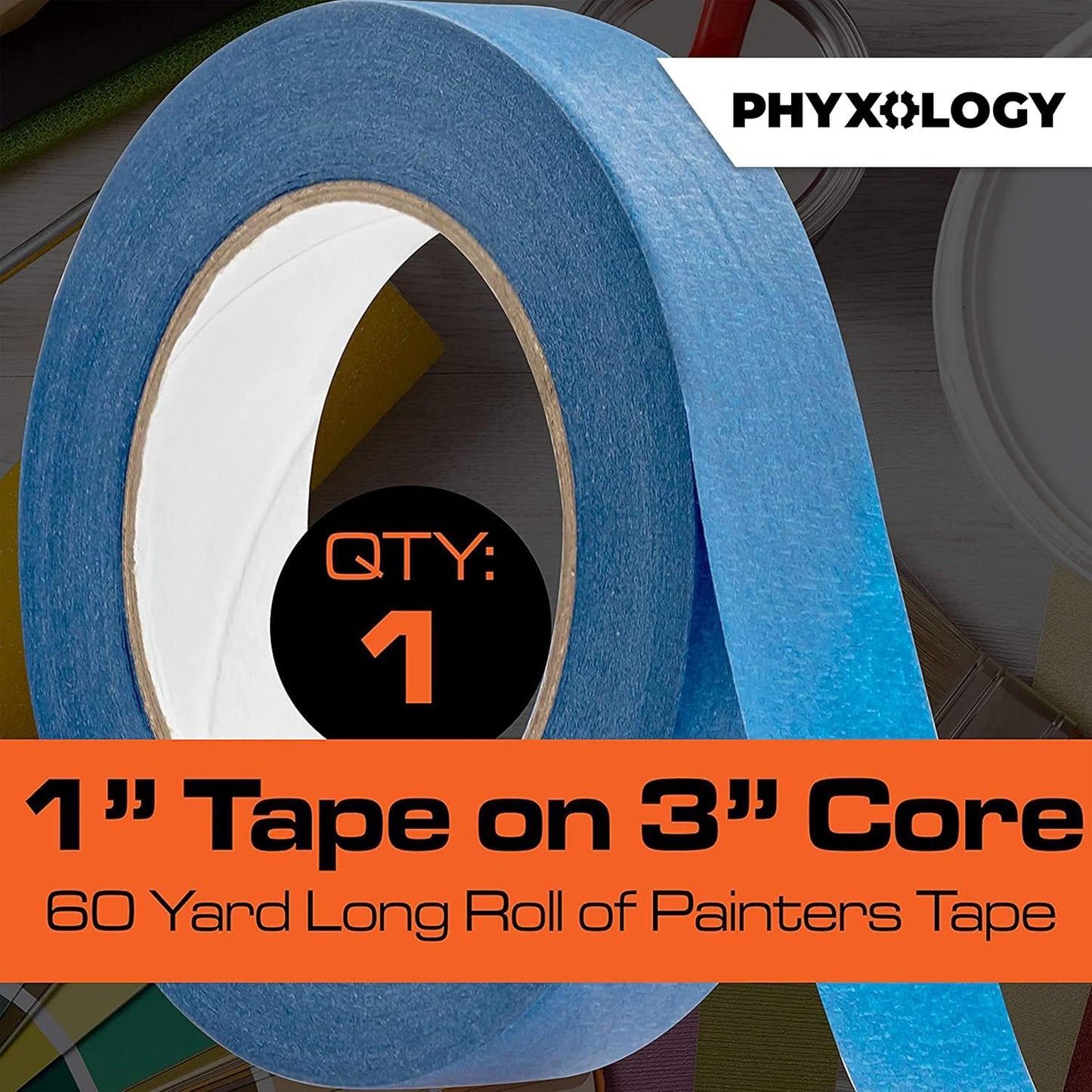 No-Residue 1 Inch, 60 Yard Blue Painters Tape 1 Pk. Easy-Tear, Pro-Grade Removable Masking Tape Great for Home, Office, Commercial Contractor. Clean, Drip-Free Painting w/Wide Crepe Paper Rolls