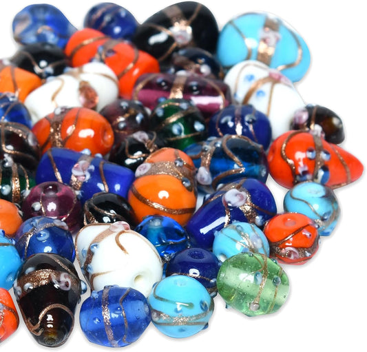 2/3 LB Bag of Assorted Glass Beads for Jewelry Making, Lampwork Murano Bead Mix for Bracelets and Necklaces, Crafting Beads Supplies Kit, Large & Small Beads (Wedding Cake Mix)