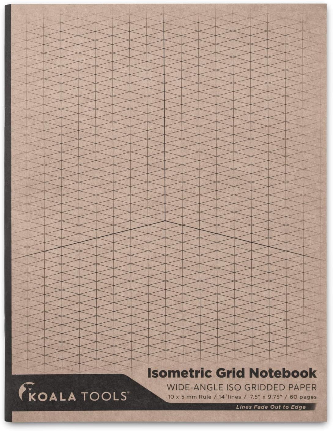 KOALA TOOLS | Isometric Graph Paper Notebook (1 Unit) | 7.5" x 9.75", 60 pp. - Kraft Cover Isometric Grid Drawing Pads - Suitable for Industrial, Architectural, Interior Design