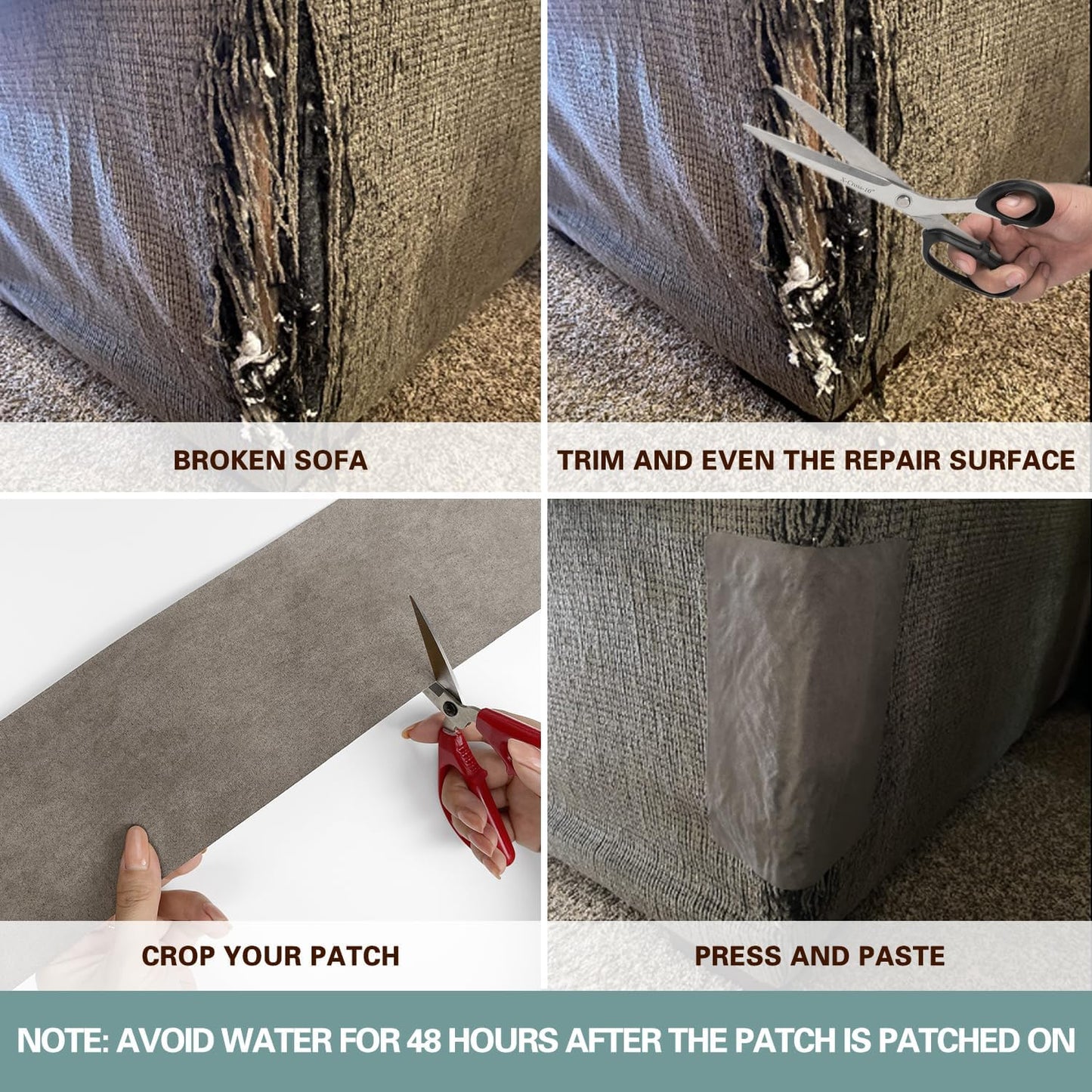 Velvet Repair Patch, Self-Adhesive Flannel Fabric Patch, Multi Colors, Microfiber Patch，Can be Used to Patch Sofas, Car Seats, Handbags, Jacket Holes and Tears (Greenish Grey)