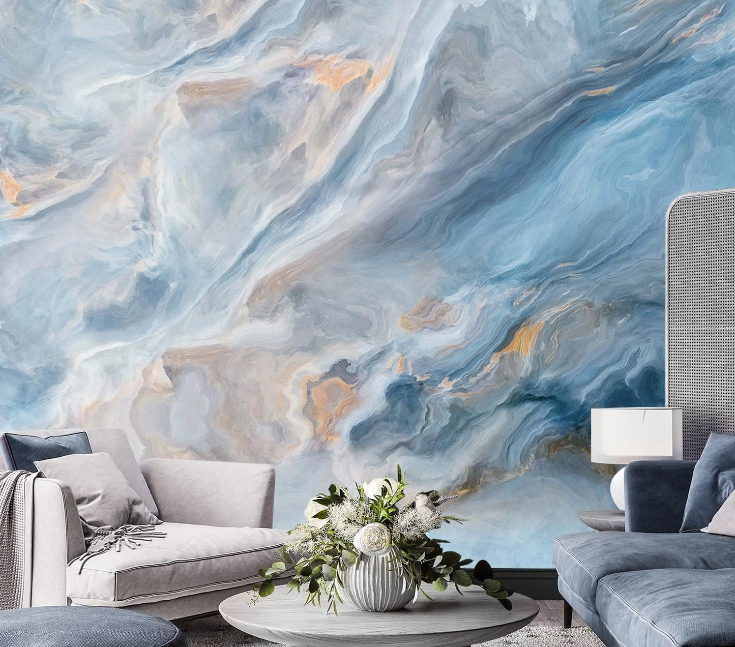 AFZEVEB-Abstract Blue Marble Wallpaper Wall murals for Bedroom 114"x74"(Not Peel and Stick)