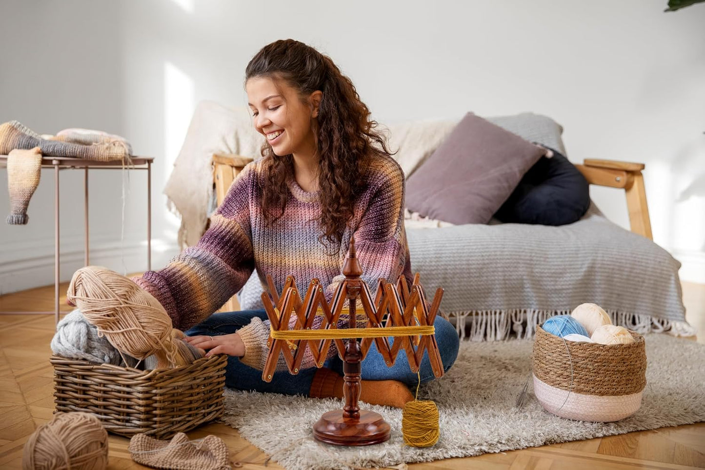 Nagina International Wooden Handcrafted Heavy Duty Wooden Yarn Ball Winder - Premium Crafted Knitting Crocheting Accessories & Combo Set - Table Top Yarn Swift (Rosewood)