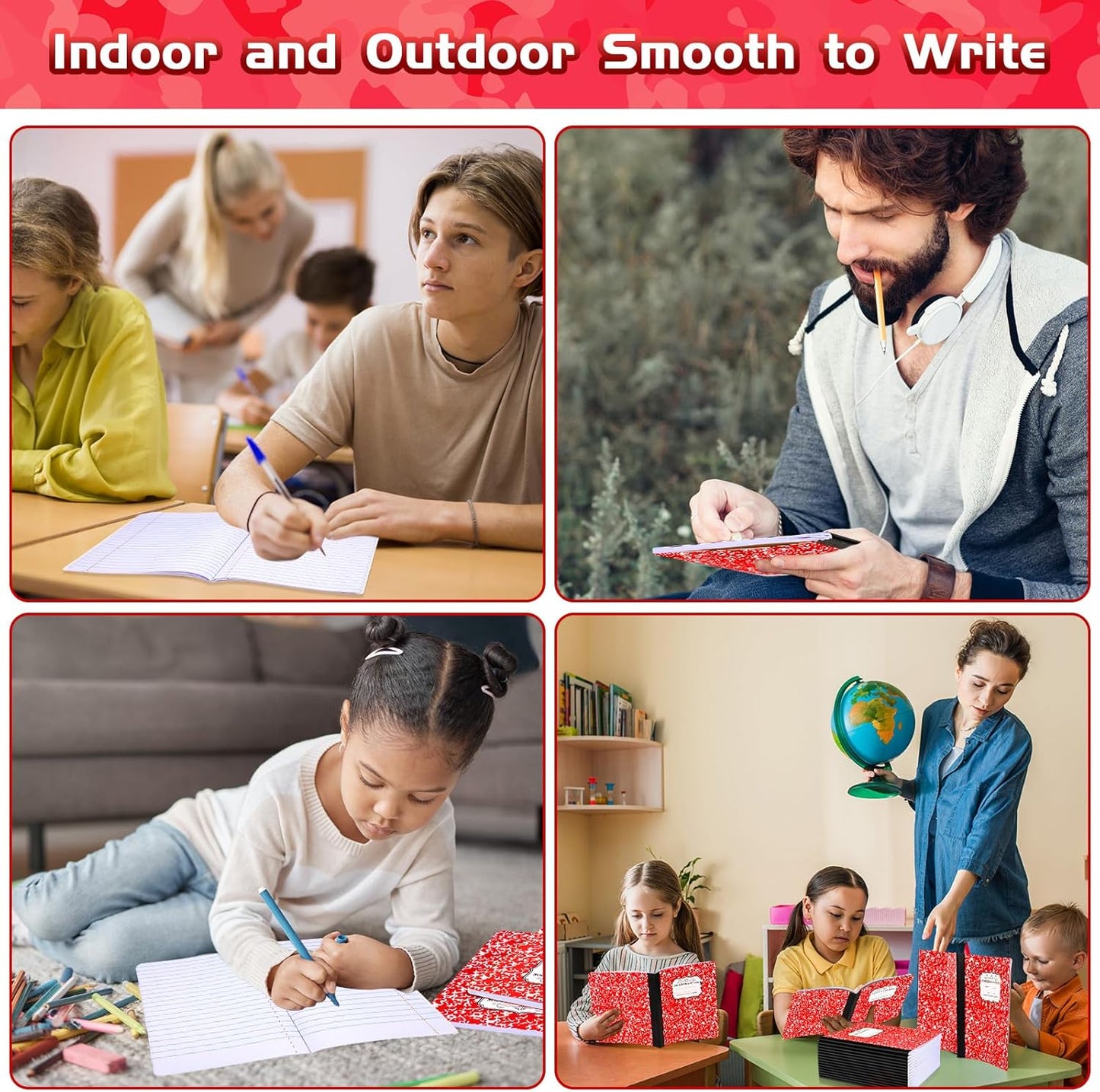 Seajan 20 Pack Composition Notebooks, Wide Ruled Paper, 7-1/2" x 9-3/4" Marble Hard Covers, 60 Sheets, Composition Notebooks Bulk for Students Back to School Adults Office Supplies(Red)