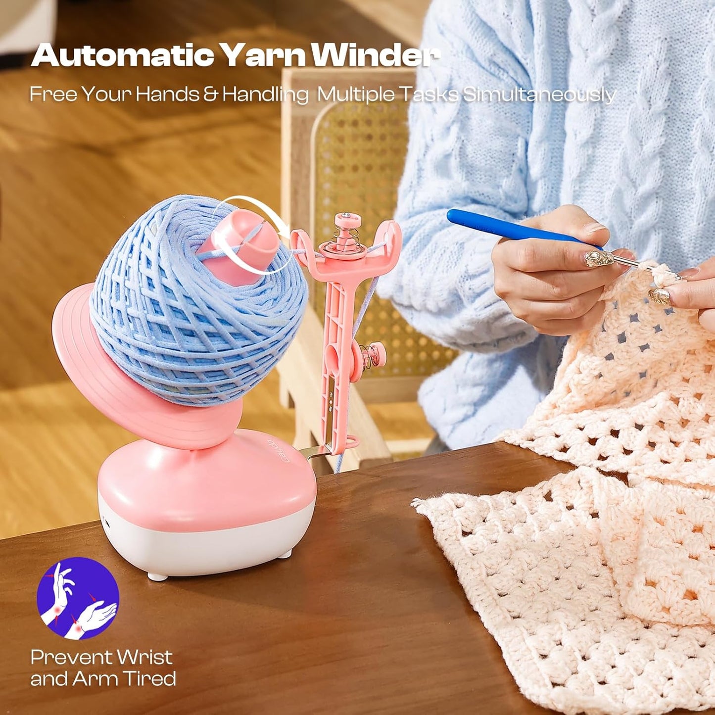 Caydo Yarn Winder, Electric Yarn Ball Winder Mini, Automatic Yarn Cake Winder with Sufficient Tension, Compact 7oz Yarn Winder for Crocheting Stepless Speed Yarn Spinner, Ideal for Crochet Enthusiasts
