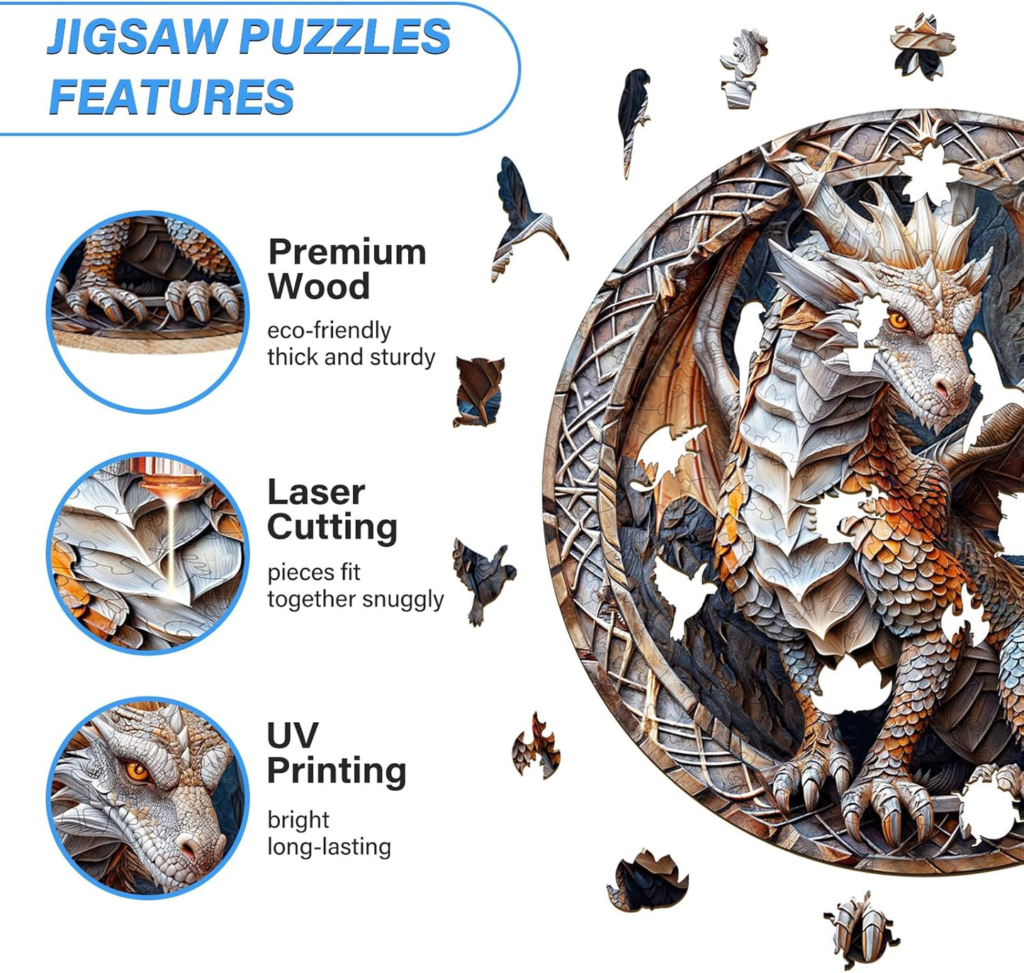 Wooden Puzzles for Adults, Wood Jigsaw Puzzle, Wooden Cave Dragon Puzzles, Family Puzzle Game (M-11.4 * 11.4in 200pcs)