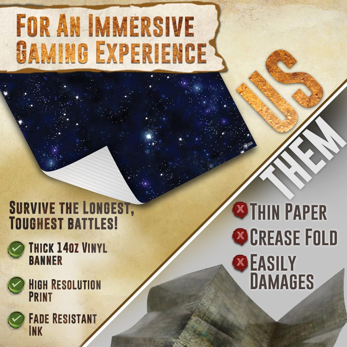 Battle Game Mat for DND - [48" x 72"] Wargaming Tabletop Map - Gaming Board for Warhammer 40k, Dungeons and Dragons, Wargame RPG - Vinyl Gaming Space Terrain