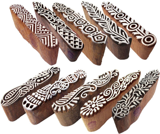 Royal Kraft Textile Wooden Blocks Innovative Border Design Printing Stamps (Set of 10) Htag2160