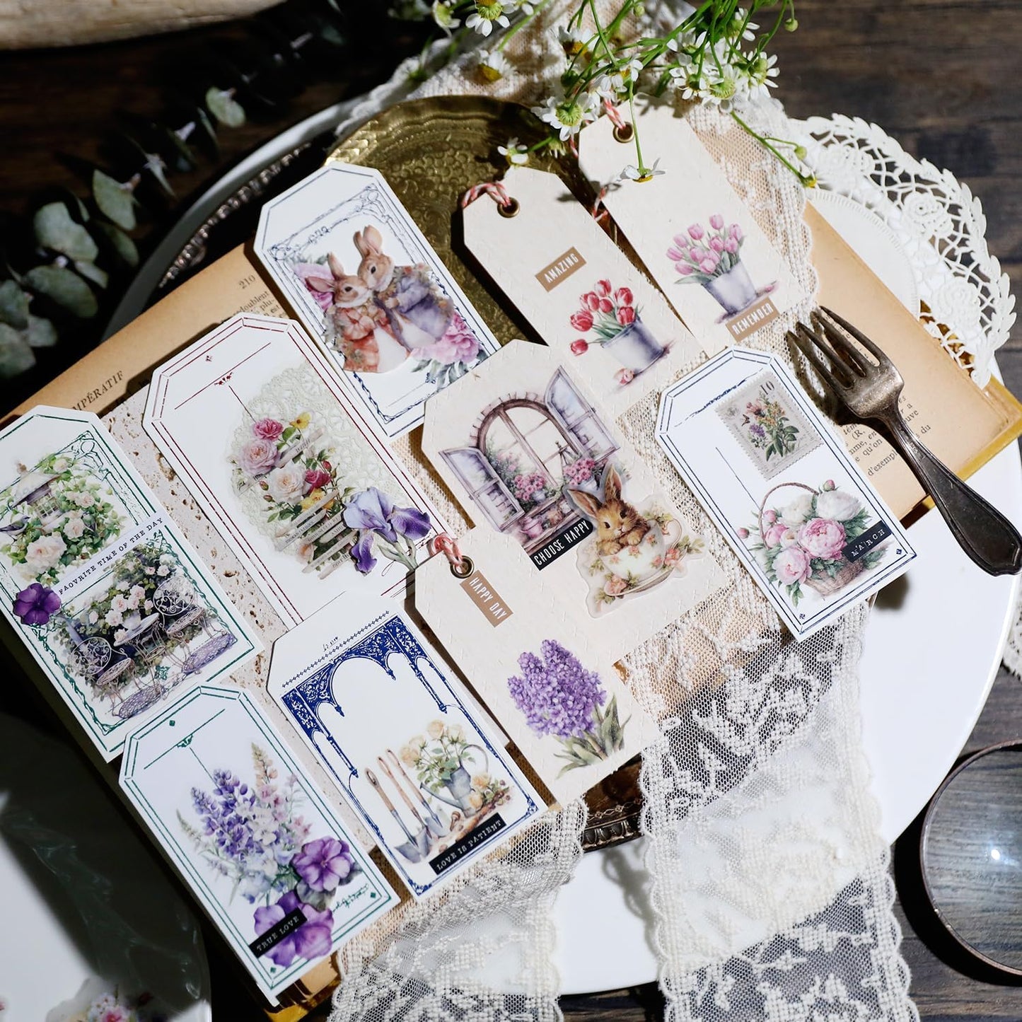 Vintage Vellum Stickers Floral Plants Elements Scrapbooking Supplies Flowers Botanic Natural Translucent Paper Self-Adhesive Junk-Journal Items (Spring Garden)