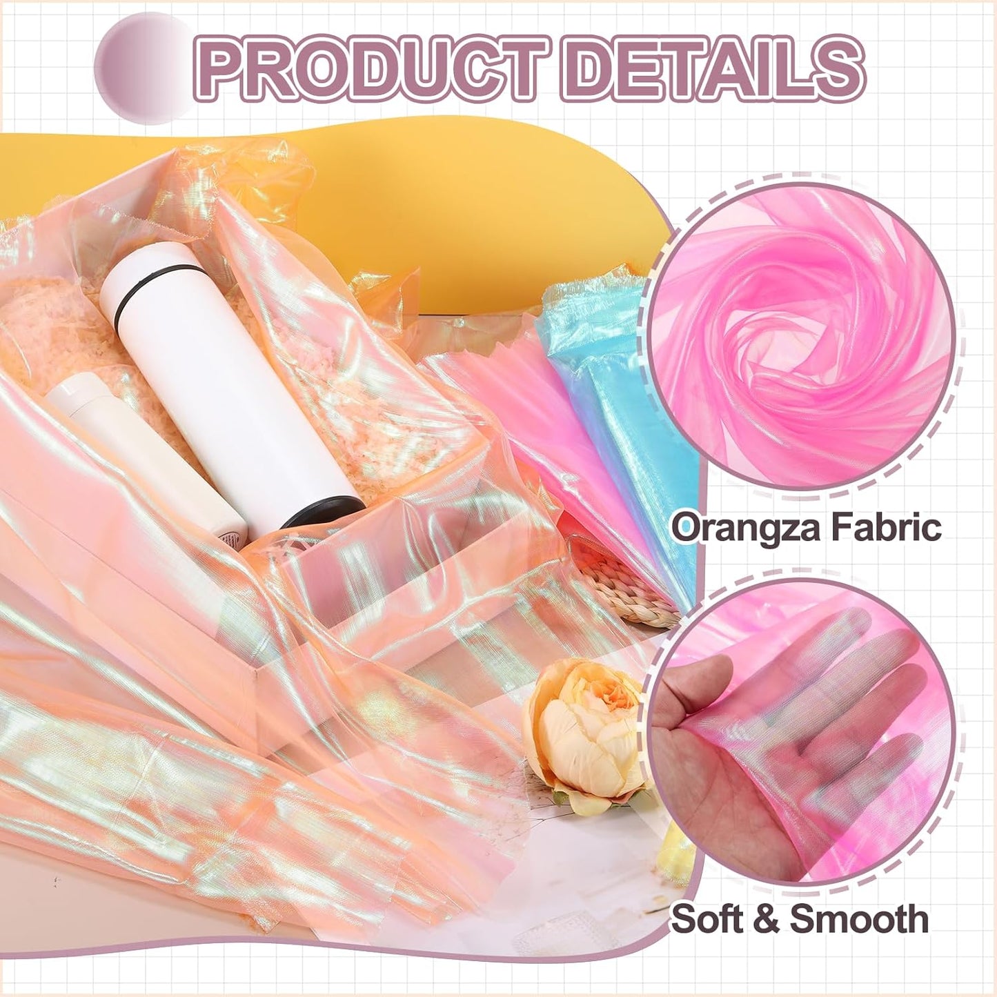 MECCANIXITY Iridescent Sheer Organza Fabric, 2 Yards x 59 Inches Solid Laser Holographic Shiny Fabric Organza Cloth for Wedding, Curtains, Costume, Photo Background, Rose Red