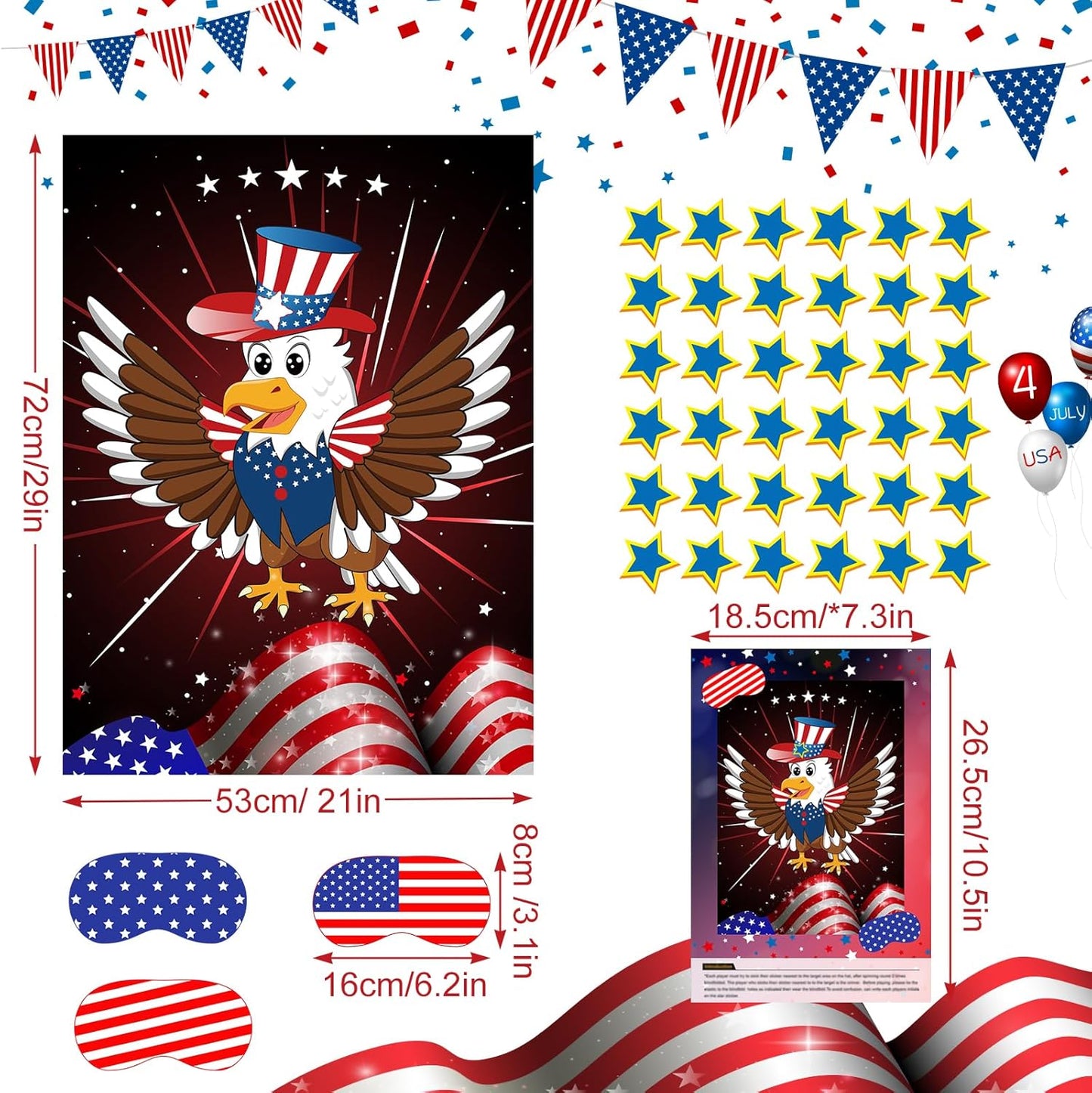 ASTARON Pin The Tail Game Pin The Star on The Eagle Party Game with 36 Stickers for Kids Birthday Party Supplies