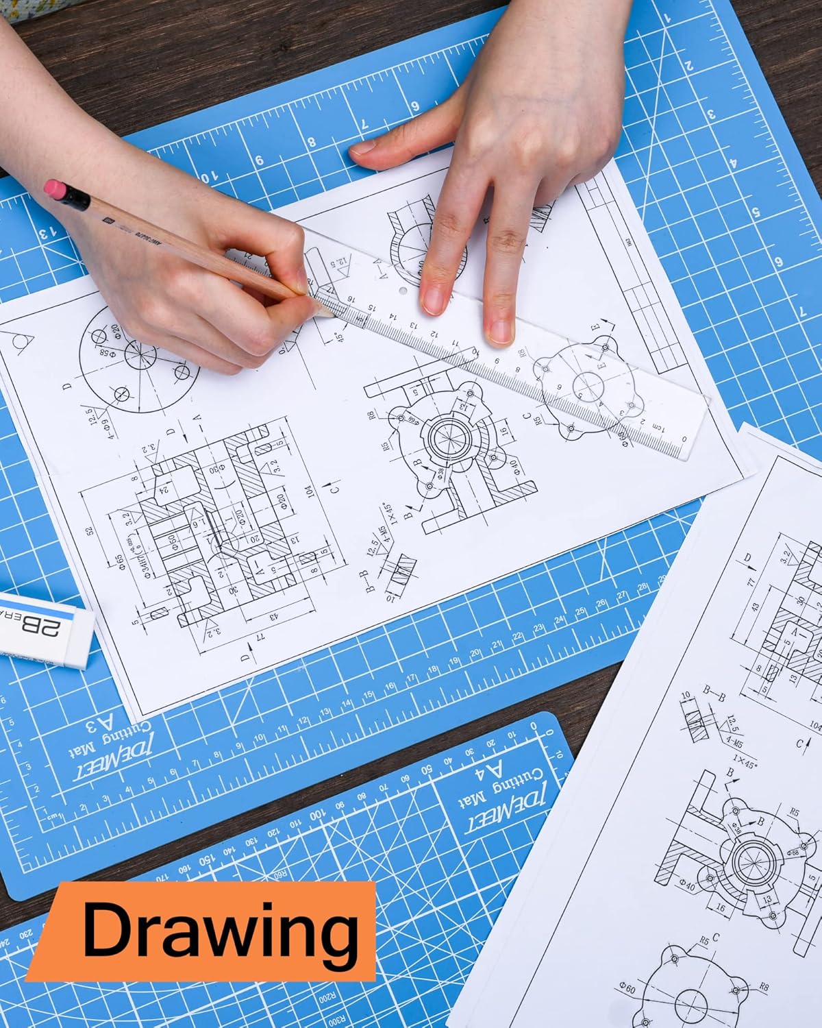 Density-upgraded 18"x12" Self Healing Cutting Mat, Idemeet Rotary Sewing Mat for Crafts, 5-Ply Blade Table Protector Cut Board for Fabric Leather Cutting Quilting Modeling Hobby Project, A3, Blue