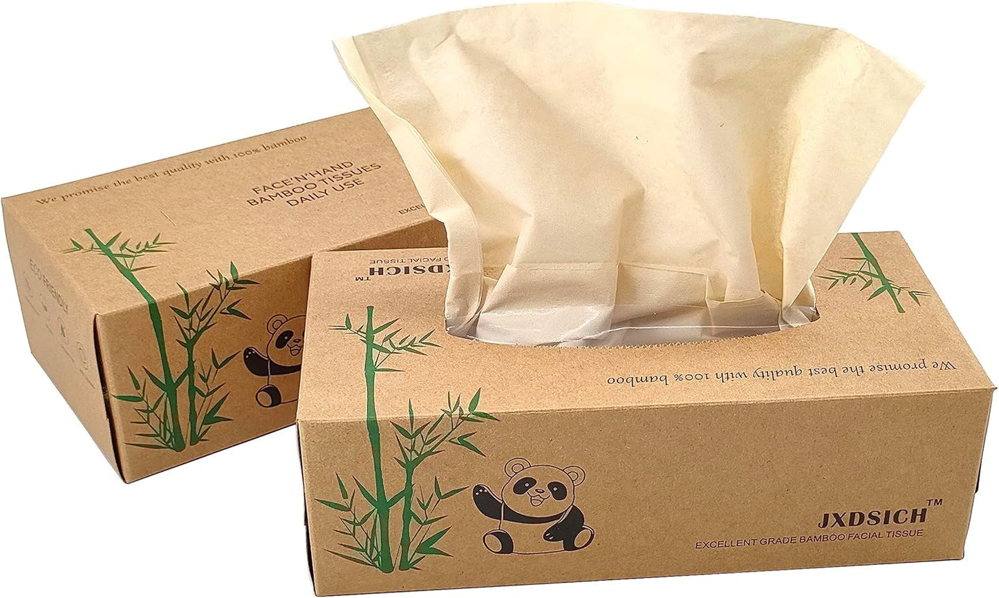 Bamboo Facial Tissues，soft nature bamboo facial tissue,100% virgin bamboo,Bulk carton of 8 boxes (100 Tissues per boxes,800 Tissues Total) | kraft paper Box, 3 Ply tissues