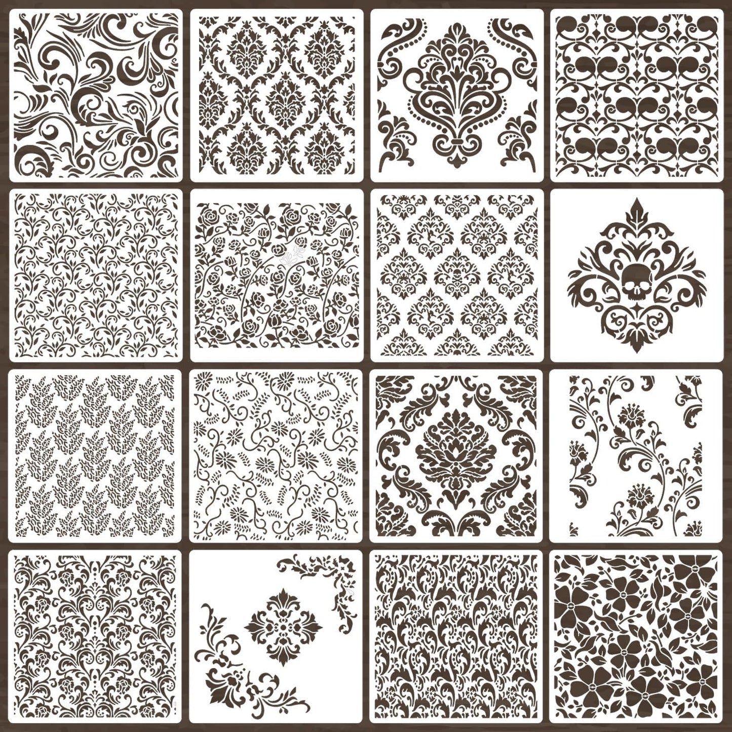 Damask Stencils for Crafts Reusable 6” Texture Stencils Floral Background Stencil Leaf Templates for Painting on Wood Furniture Card Canvas