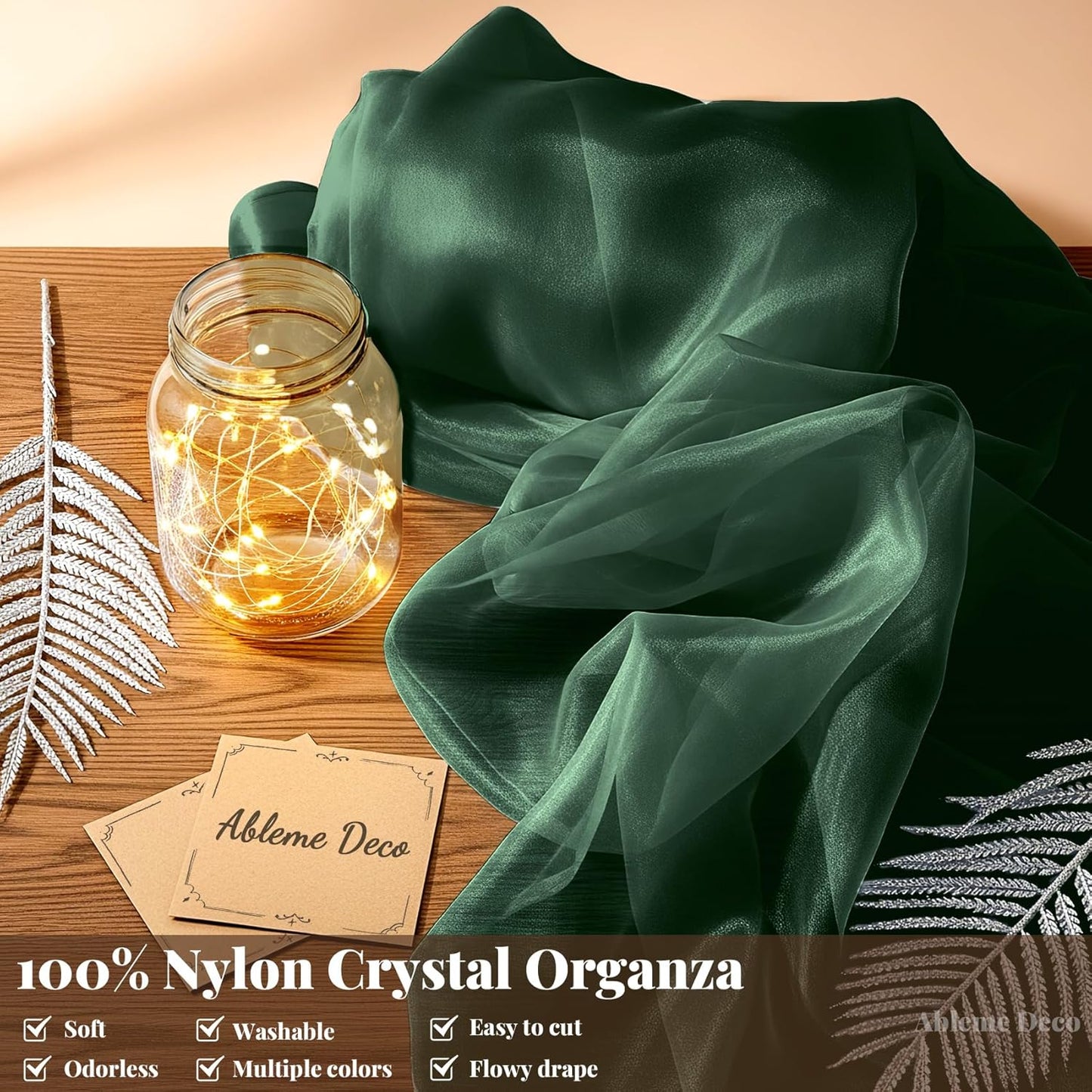 Sheer Fabric 60" x 1 Yards (3 ft) Organza Fabric by The Yard for DIY Wedding Decorations Craft Projects Party Backdrops Bows (Hunter Green)