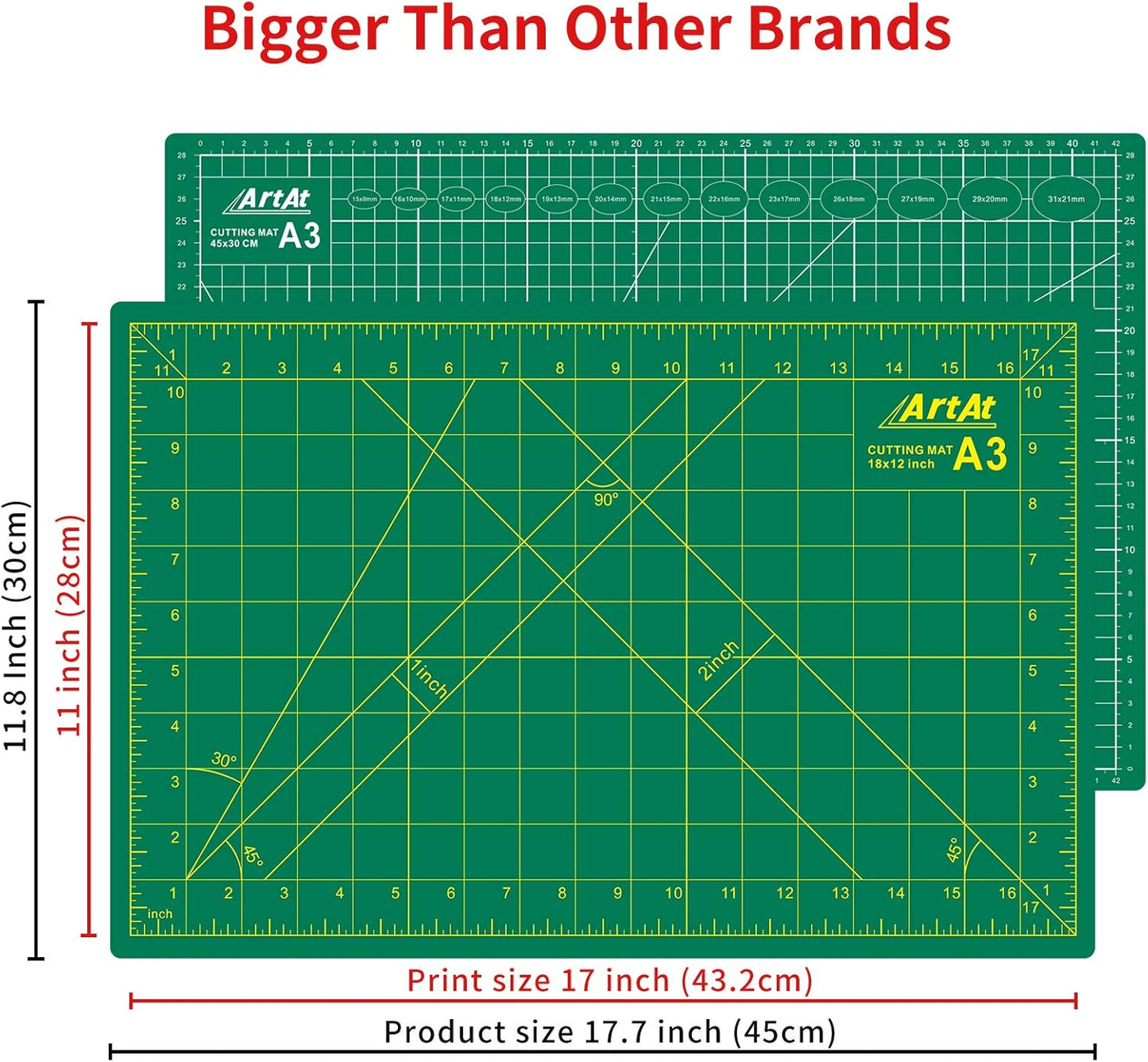 ArtAt Self Healing Cutting Mat: 12″x 18″ Green Double Sided Non-Slip 5 Layers PVC Durable Craft Sewing A3 Mat for Rotary Cutter, Use for Quilting and Scrapbooking and Craft & Art Projects…