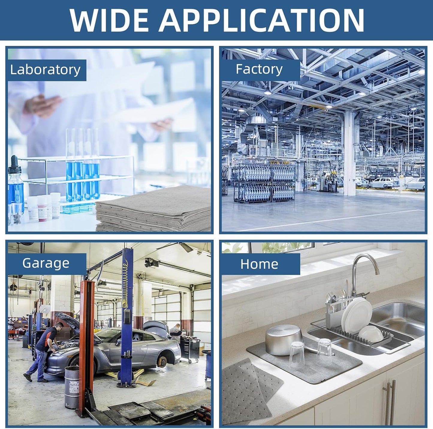 100 PCS Oil Absorbent Pads, 16.5" x 12.6" x 2mm Universal Spill Absorbent Pads Heavy Weight Absorbent Mat Pads for Absorbing Water, Oil, Grease, Coolant, and Other Fluids (Gray)