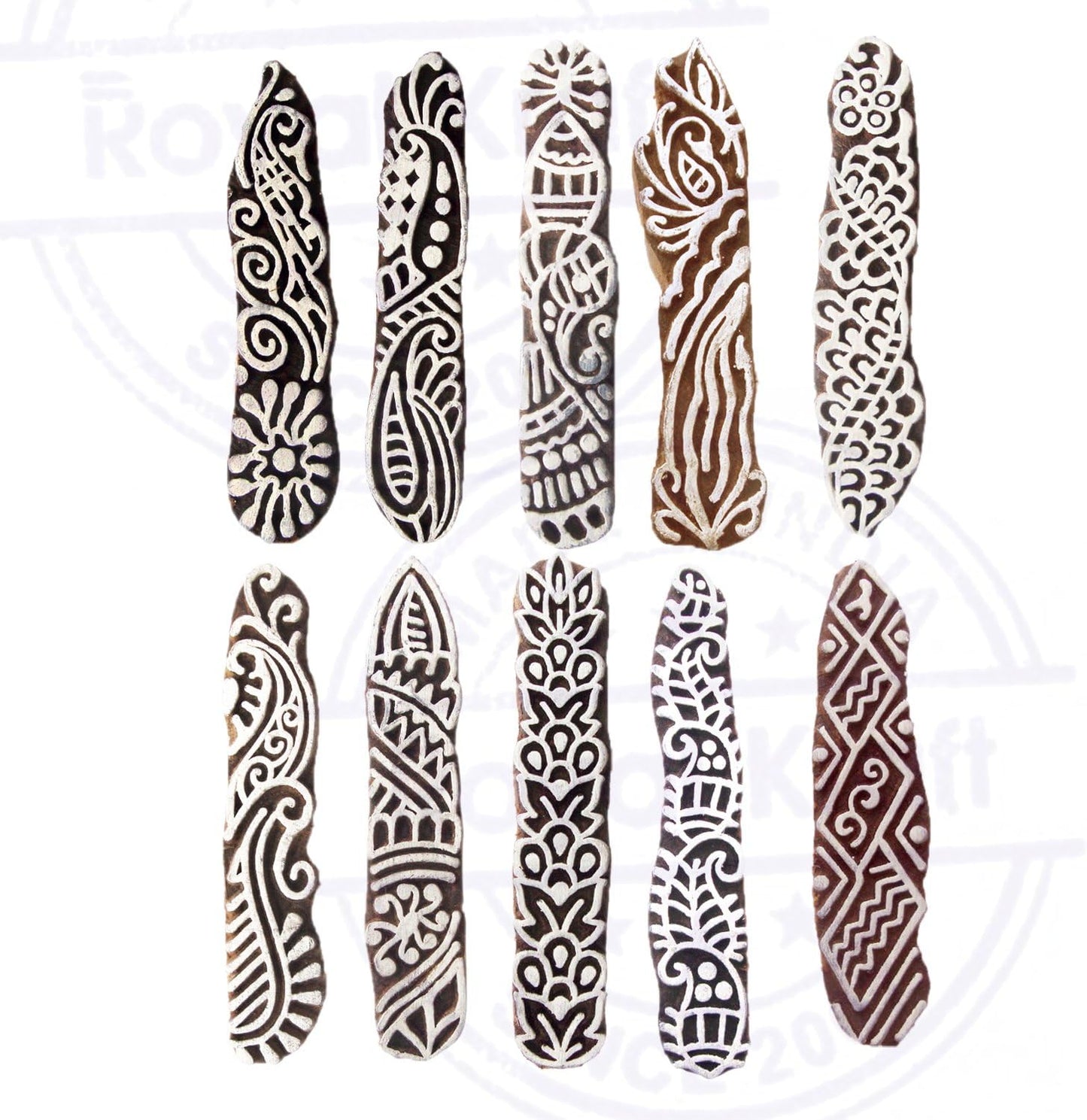 Pottery Printing Blocks Rural Border Shape Wood Stamps (Set of 10) Htag2158