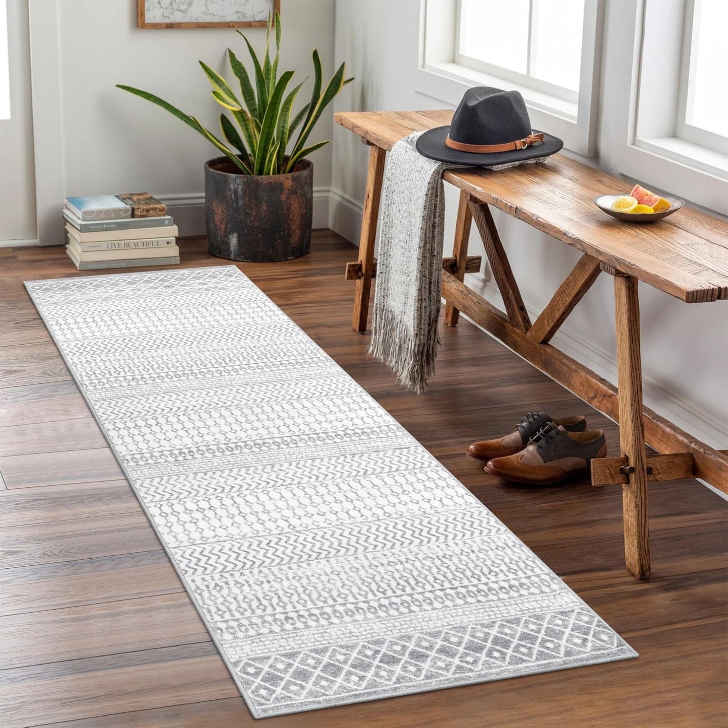 Moroccan Washable Rug Runner, 2x8 Ultra Soft Non-Slip Vintage Kitchen Rugs Runner for Hallway, Washable Laundry Room Rug Distressed Floor Carpet for Entryway Kitchen Bathroom Bedroom