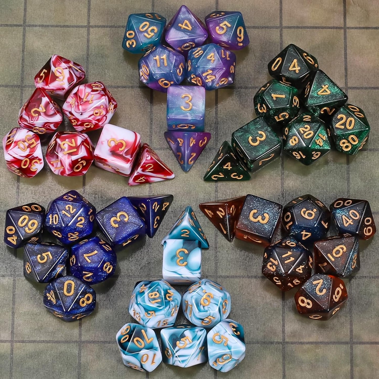 CiaraQ DND Dice Set, Double-Colors Polyhedral Dice (42 Pieces) with 6 Pattern Bags and PU Leather Tray for Dungeons Dragons D&D RPG MTG Table Games