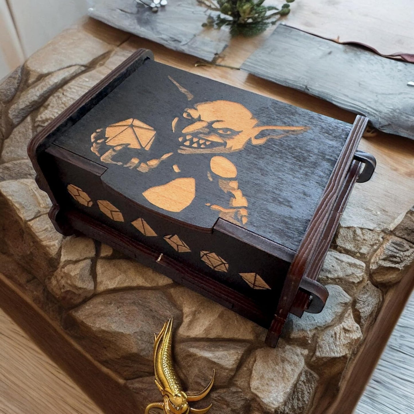 Dice Box - BLACK - 6x4x3 Also holds jewelry and great for desks and desk top items (Goblin)