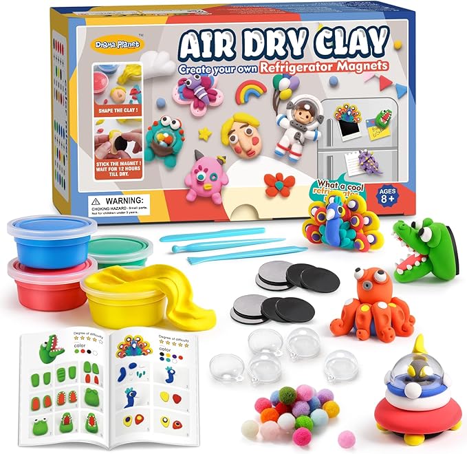 Air Dry Clay Kit for Kids, Create Your Own Refrigerator Magnets with Modeling Clay, Art Activity Set, Craft Project Gifts for Boys & Girls