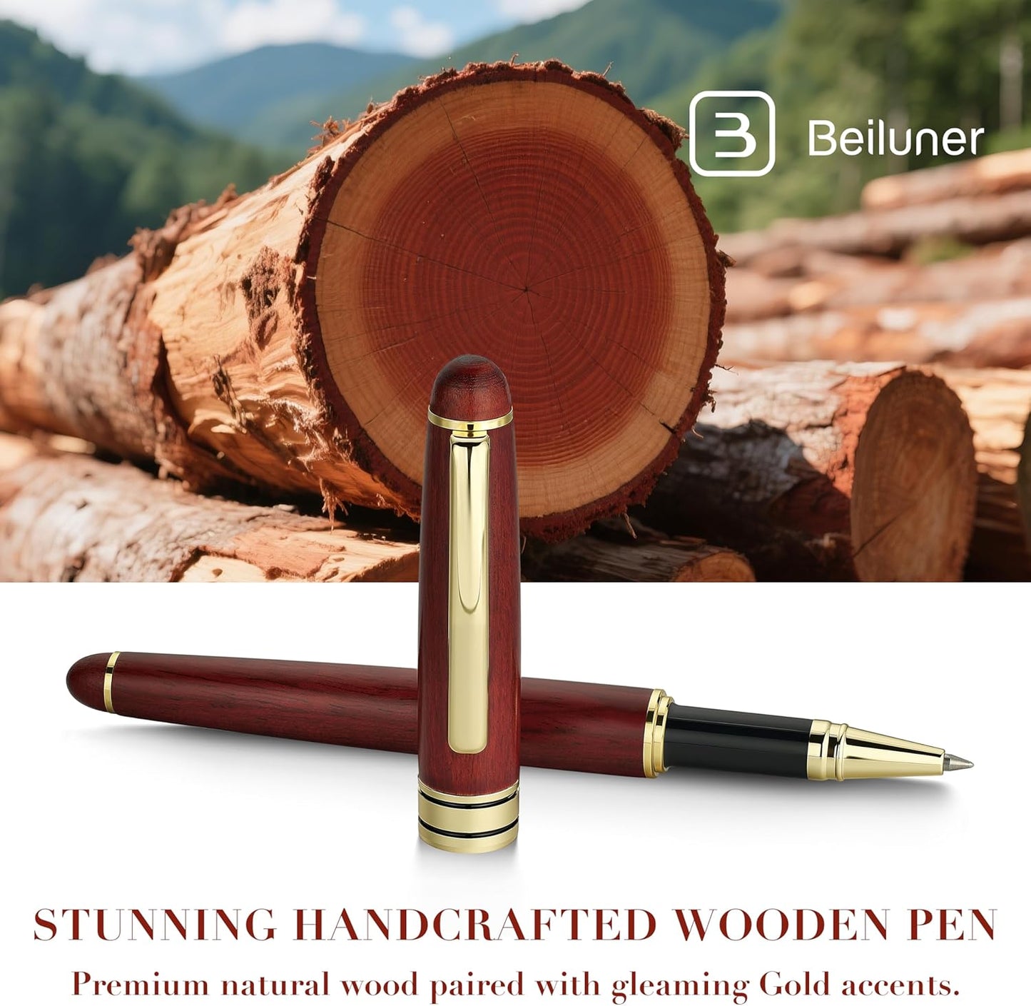 BEILUNER Luxury Wood Ballpoint Pen Writing Set,Rosewood-Elegant Fancy Nice Gift Pen Set for Signature Executive Business Office Fancy Nice Supplies - Christmas Gift Boxed with Extra Refills (Black)