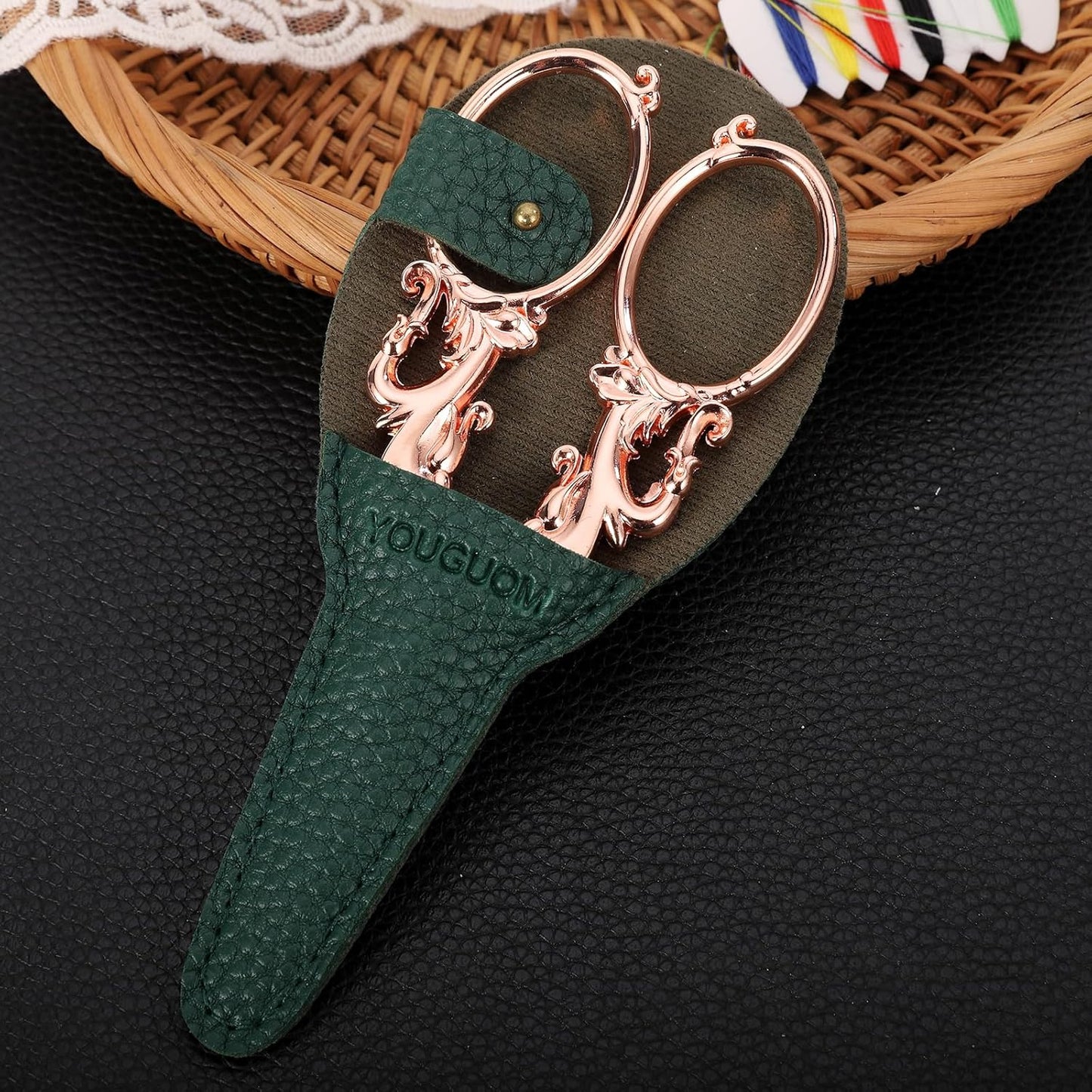 Sewing Scissors, Multipurpose Craft Scissors with Sheath for Arts Crafting Office Home School Paper Fabric Cutting Sharp Shears, 5.3in Rose Gold Big Handles