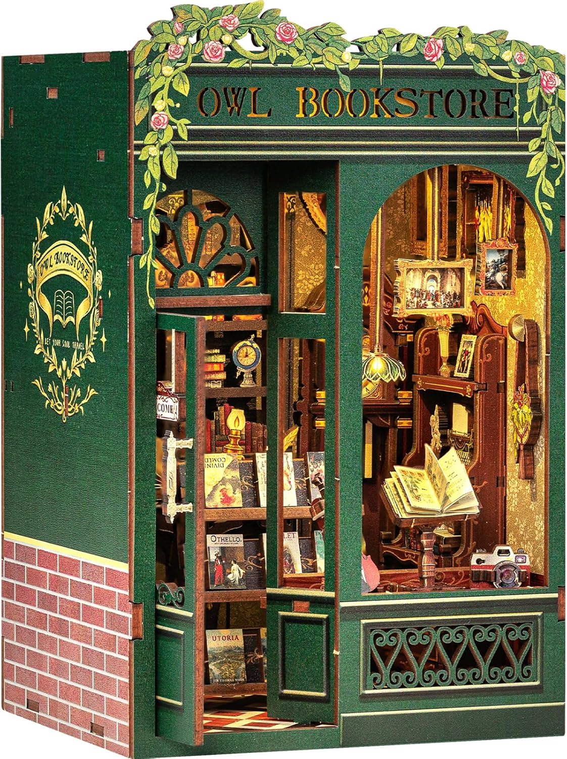 Fsolis Book Nook Kit, DIY Scene Miniature House Kit Tiny House Mini Booknook Craft Bookshelf Decor, 3D Puzzles for Adults, 139 Wooden Pieces, Scale Library Model, Gifts for Book Lovers（OWL Bookstore）