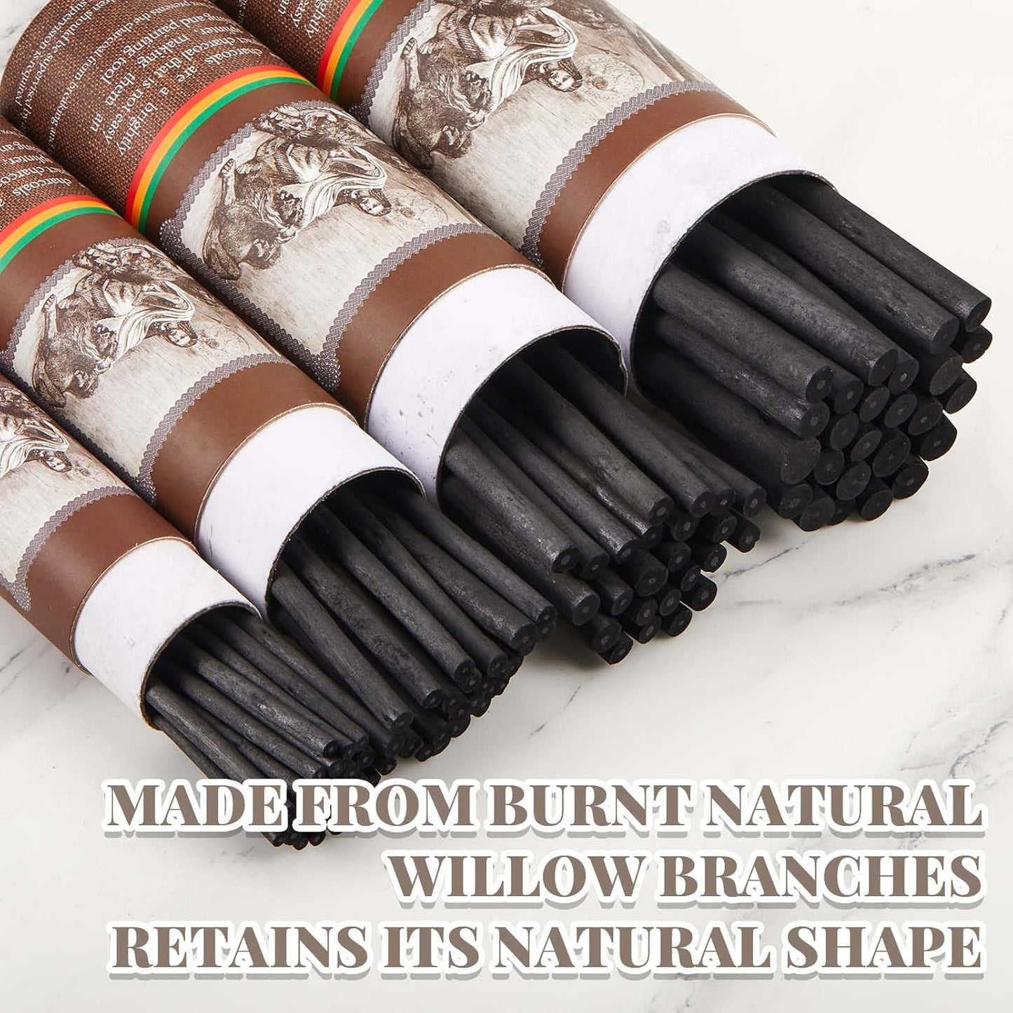 Gueevin 200 Pcs Willow Charcoal Sticks, Willow Charcoal, Artists, Beginners, Students, Perfect for Sketching, Drawing, Shading, and Fine Art Christmas Gifts for Art (2-4mm,4-5mm,5-7mm,7-9mm)