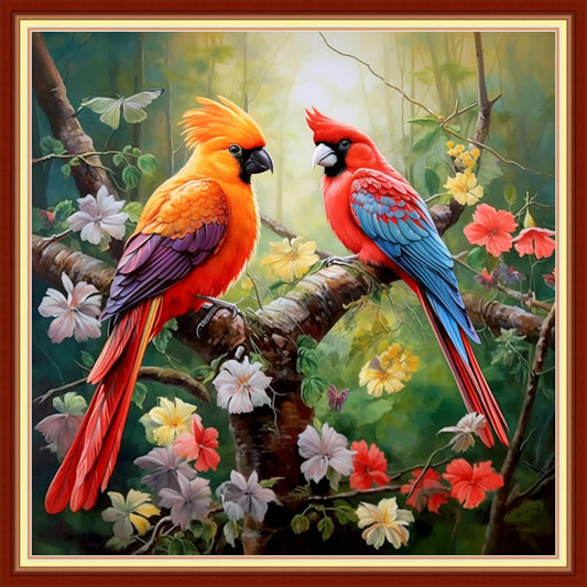 Foxhool Beginners Cross Stitch Kits Stamped Full Range of Embroidery Kits for Adults DIY Cross Stitches kit Embroidery Patterns for Needlepoint kit-Birds and Flowers 18x18 inch