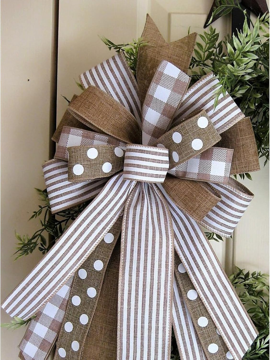 Burlap Ribbon Wired, Farmhouse Rustic White Stripe Ribbon for Gifts Wrapping DIY Crafts Floral Bows Wreath Making Party Supplies Holiday Home Decoration, 2.5 Inch x 10 Yards
