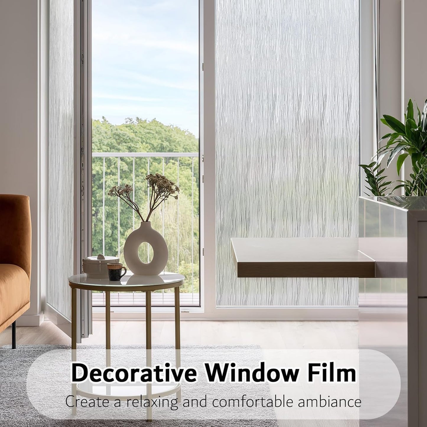 VELIMAX Frosted Window Privacy Film Non Adhesive Window Cling Removable Glass Covering Clear Water Opaque Window Film for Home Anti UV 35.4x78.7 inches