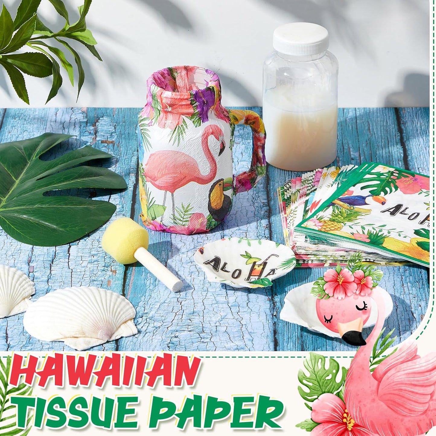 Crtiin 36 Pack 9 Styles Decoupage Napkins Assorted Floral Decorative Decoupage Napkins Chinoiserie Cocktail Paper for DIY Crafting Birthday Party, Each Unfolded 13 Inch(Tropical Plants)