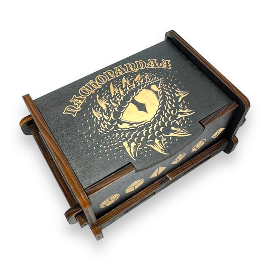 Dice Box - BLACK - 6x4x3 Also holds jewelry and great for desks and desk top items (Dragons Eye - PERSONALIZED)