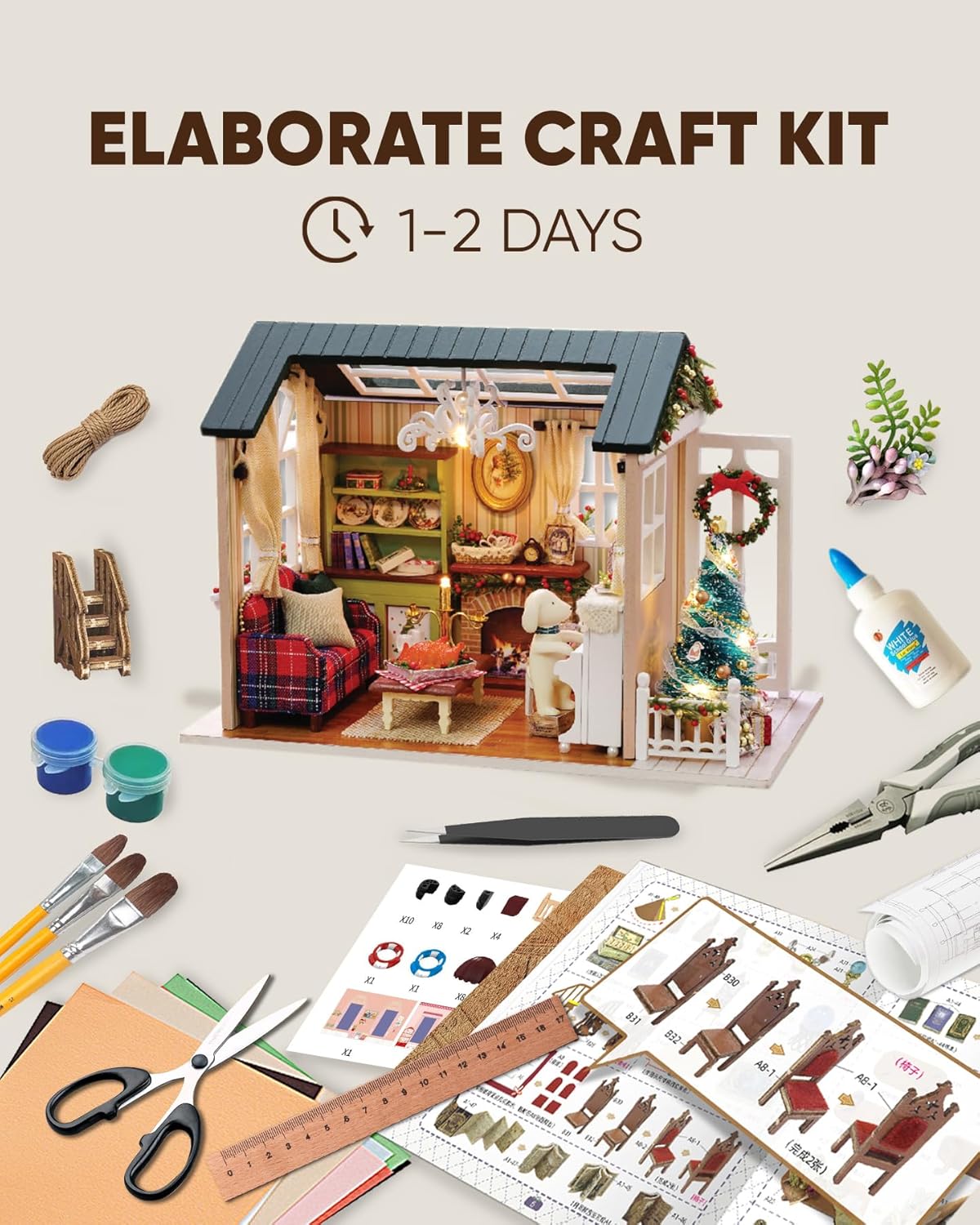 DIY Miniature House Kit, DIY Dollhouse Kit for Adults to Build, Mini House Kit with LED, Mayberry Street Miniatures, Ideal Gifts for Birthday,Valentine(Holiday Times)